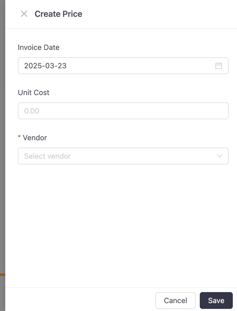 Create new price form in VoltPro