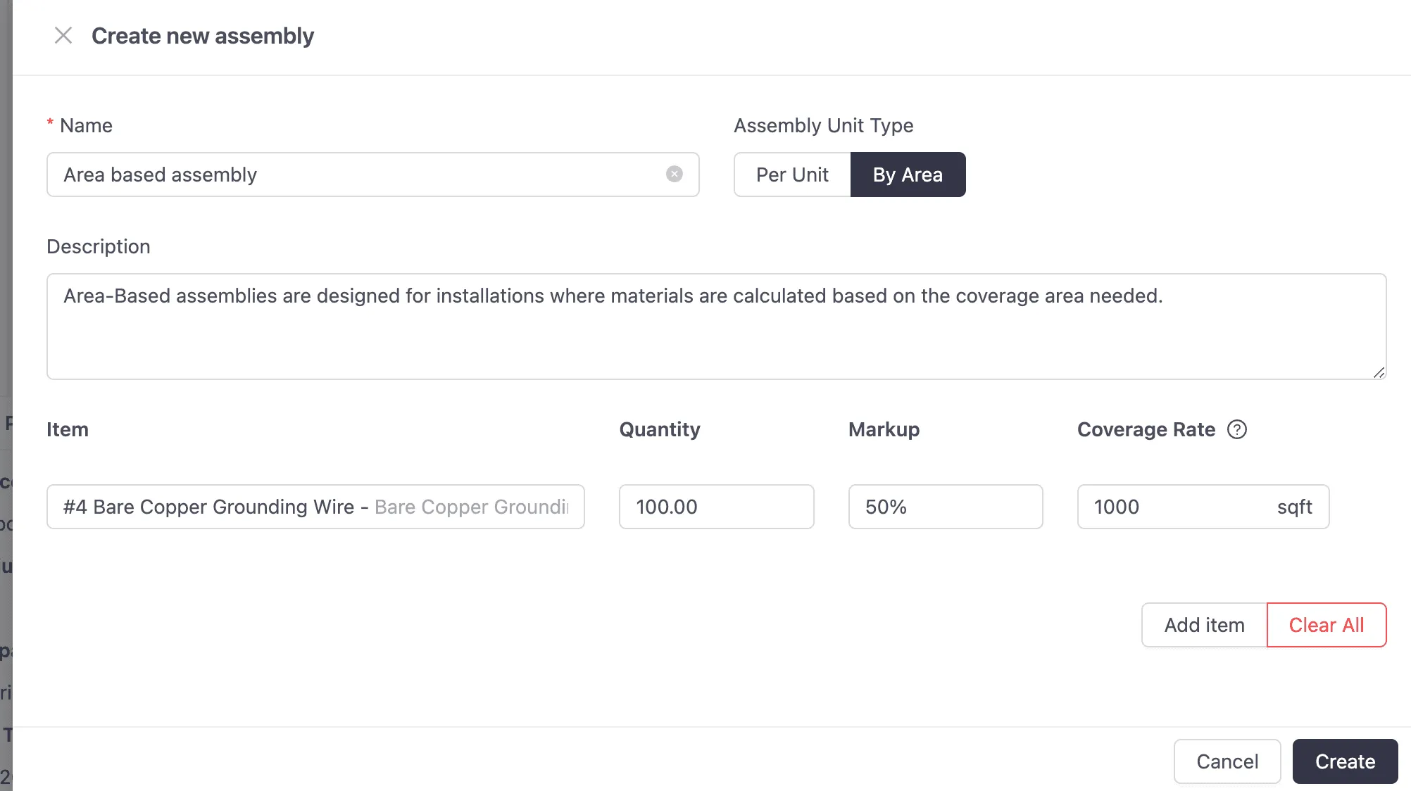 Area-Based assemblies are designed for installations where materials are calculated based on the coverage area needed on VoltPro.