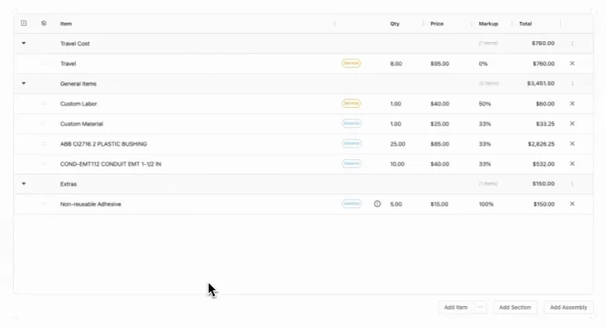 Drag-and-drop section reordering in VoltPro