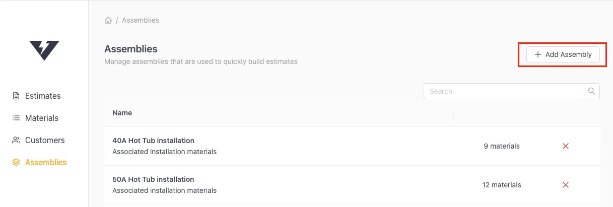 Assemblies in VoltPro are pre-configured groups of materials, equipment, and labor that you can quickly add to estimates.