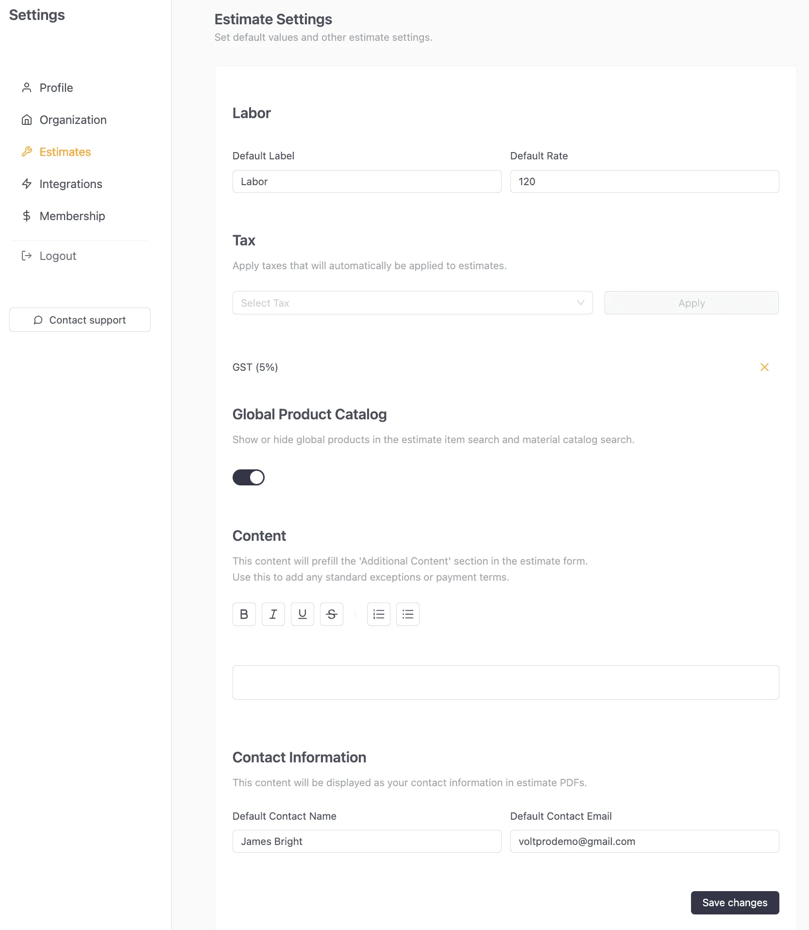 Setting up your default preferences in VoltPro allows you to create estimates more efficiently by automatically applying your standard rates, taxes, and terms.