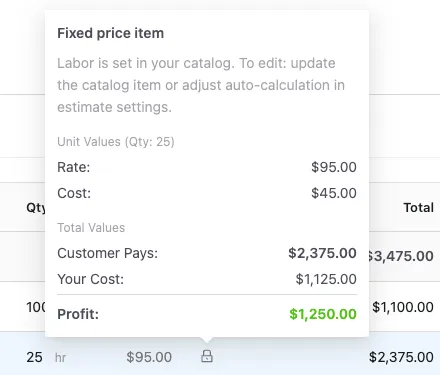 Set labor hours required to install a specific material in VoltPro
