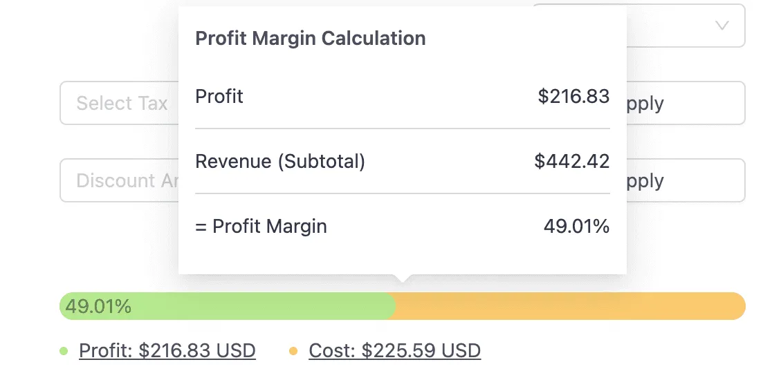 VoltPro displays profit information in a visual progress bar