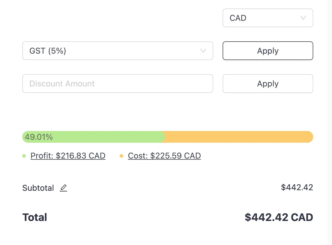Remove applied taxes by clicking the red 'X' icon.